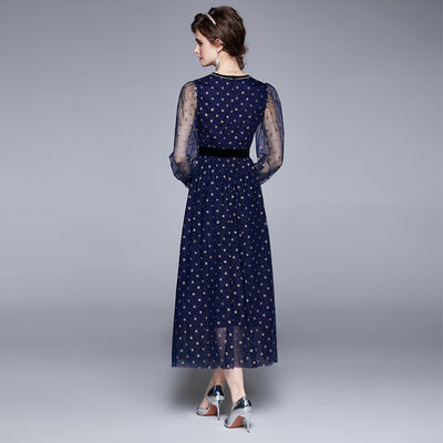 Vestido de Fiesta para Dama con Malla y Lunares en la Cintura - Image 12
