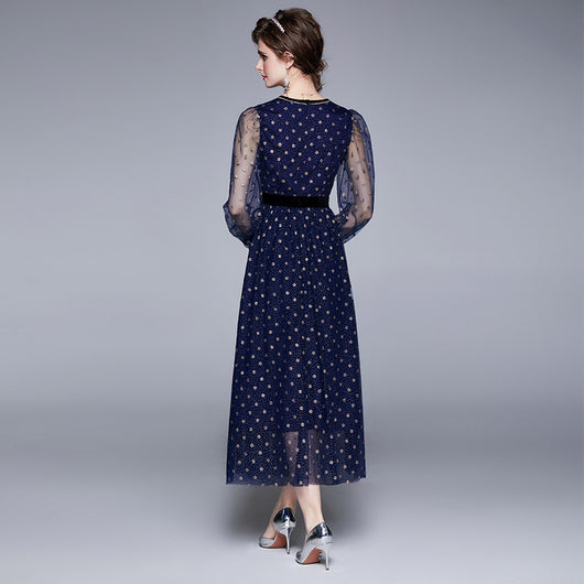 Vestido de Fiesta para Dama con Malla y Lunares en la Cintura - Image 12