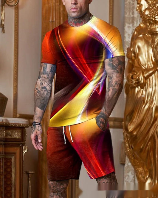 Traje Casual Hombre Manga Corta Cuello Redondo Degradado Multicolor - Image 6