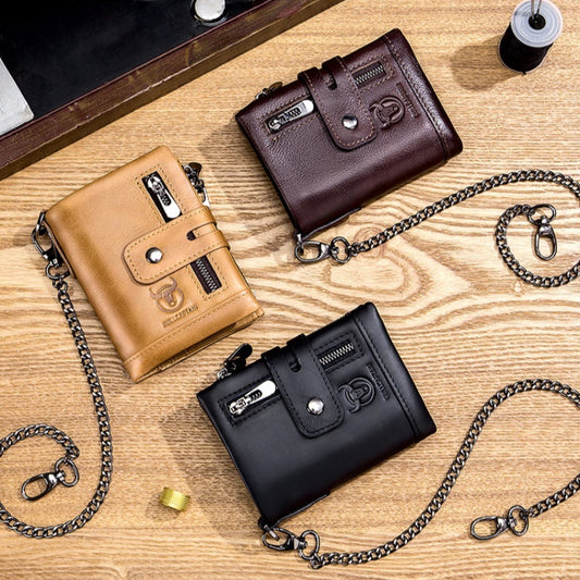 Billetera Retro de Cuero Genuino Bifold Compacta con Doble Cierre