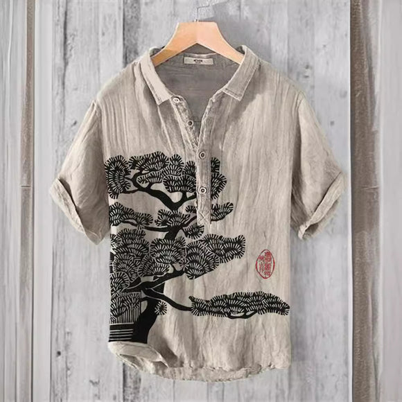 Camisa Hawaiana Navideña Casual con Estampado Santa para Hombre