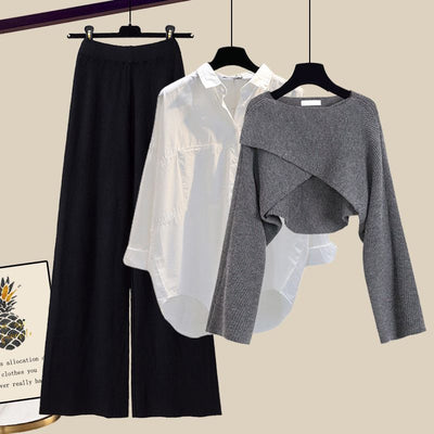 Conjunto de 3 Piezas: Suéter Tejido, Camisa y Pantalón Ancho - Image 20