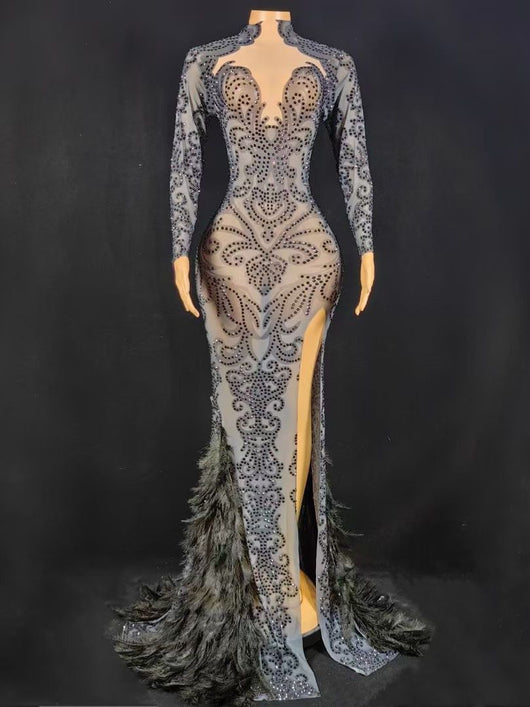 Jumpsuit Largo de Fiesta con Cuentas y Plumas para Mujer - Image 9