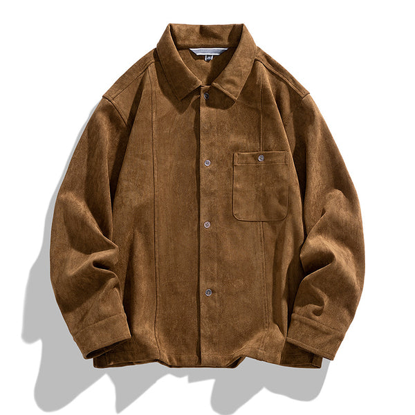 Camisa Retro Americana de Terciopelo Liso para Hombre - Manga Larga Pareja