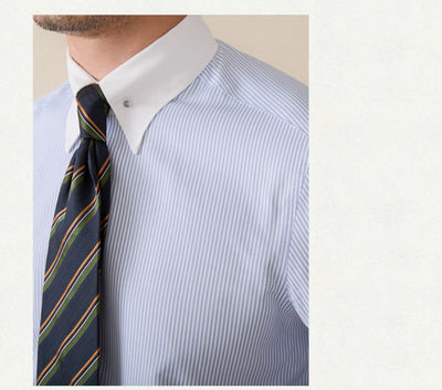 Camisa de Negocio Italiana a Rayas, Cuello Italiano, Manga Larga sin Planchado - Image 7