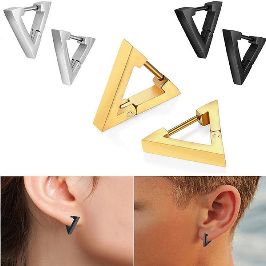 Aros Triangulares de Acero Inoxidable para Hombre y Mujer - Diseño Punk Hip Hop