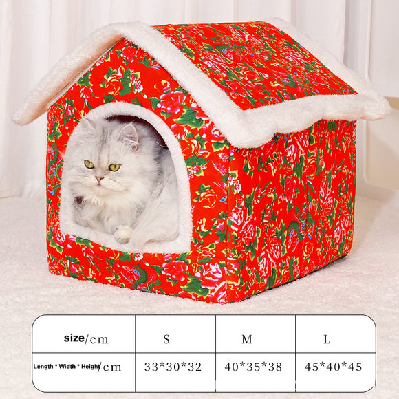 Casa Cálida para Gatos Estilo Chino - Refugio Cerrado para Todas las Estaciones