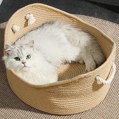 Cama Canasta de Mimbre para Gatos con Rascador Corrugado - Image 4