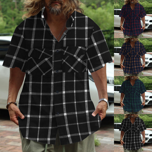 Camisa Casual de Cuadros Patchwork con Botones y Manga Corta - Image 16
