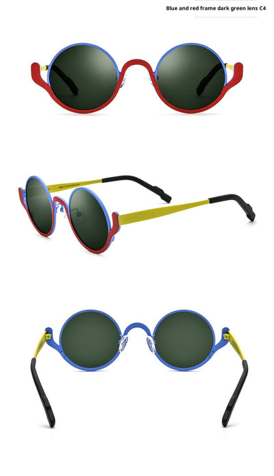 Lentes de Sol Mujer Bloques de Color Titanio Puro Diseño Redondo - Image 11
