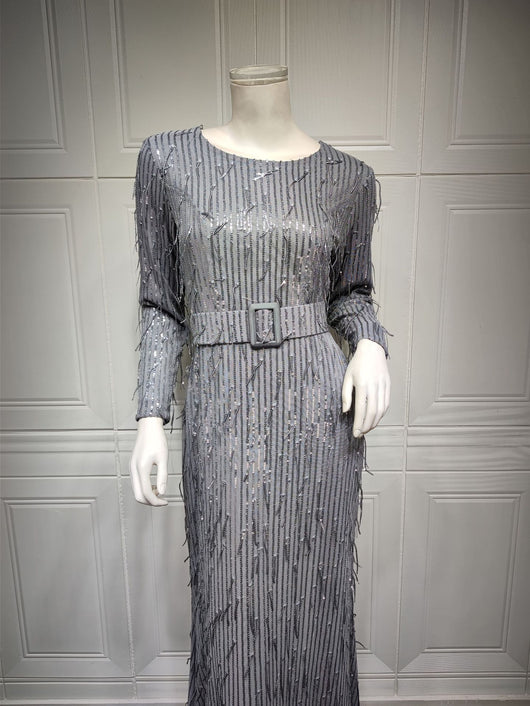 Vestido Musulmán Ajustado con Lentejuelas y Flecos - Image 30