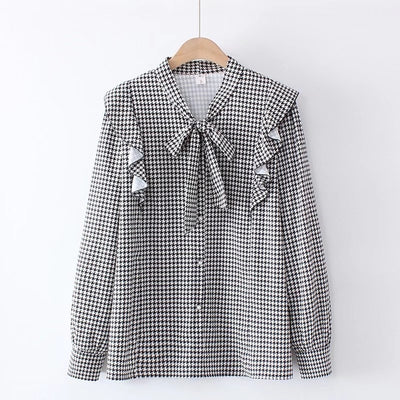Camisa Retro Cuadros Houndstooth Talla Grande para Mujer - Image 3