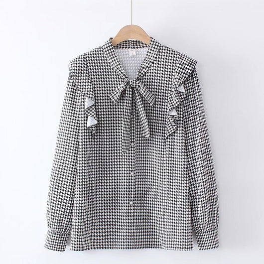 Camisa Retro Cuadros Houndstooth Talla Grande para Mujer - Image 3
