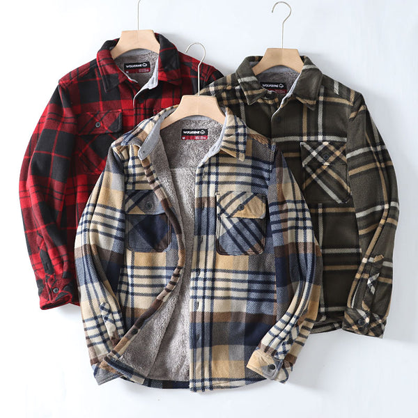 Camisa de Franela a Cuadros Cálida y Cómoda con Solapa