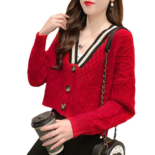 Suéter Cardigan Corto Escote V Tejido Holgado para Mujer - Image 6