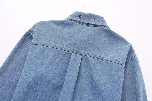 Camisa Denim Corta con Strass de Manga Larga - Image 13