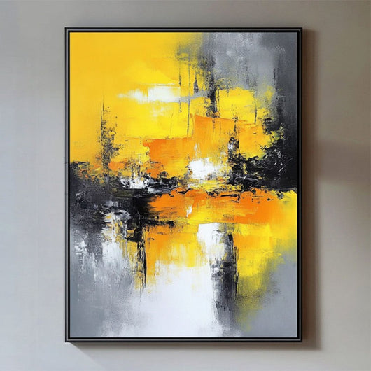 Cuadro Óleo Pintado a Mano - Mapa Decorativo Amarillo Texturizado Tamaño Grande