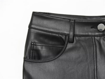 Pantalones de Cuero Casual Efecto Pierna Larga con Cintura Elástica y Bota Acampanada - Image 15
