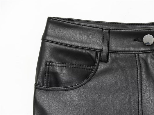 Pantalones de Cuero Casual Efecto Pierna Larga con Cintura Elástica y Bota Acampanada - Image 15