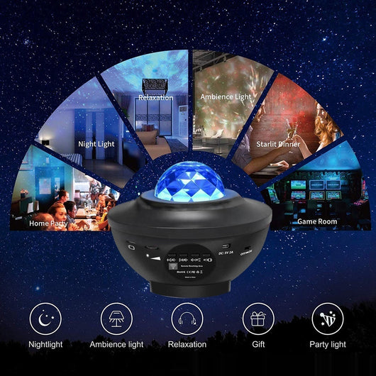 Lámpara Proyector Cielo Estrellado con Ondas de Agua, Bluetooth y Luz Láser Atmosférica - Image 3