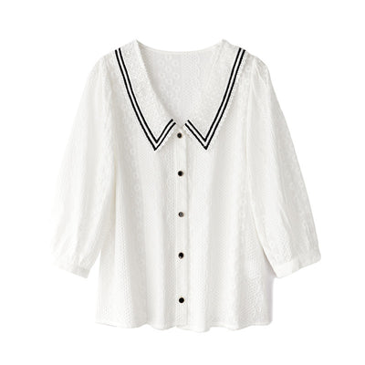 Blusa Ejecutiva de Encaje Tres Cuartos Blanco Talla S - Image 2