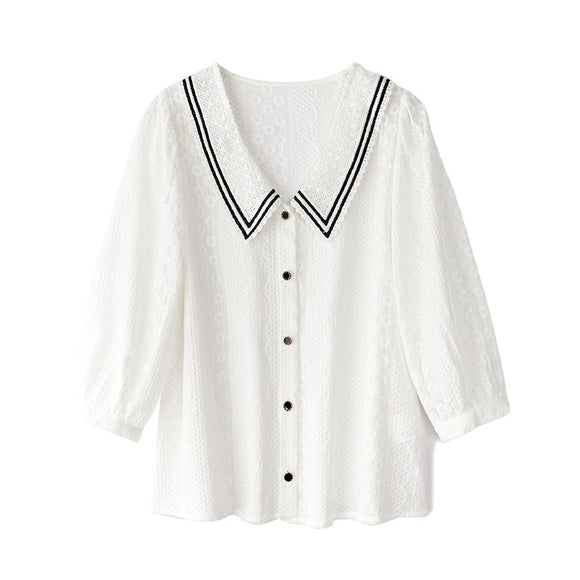 Blusa Ejecutiva de Encaje Tres Cuartos Blanco Talla S