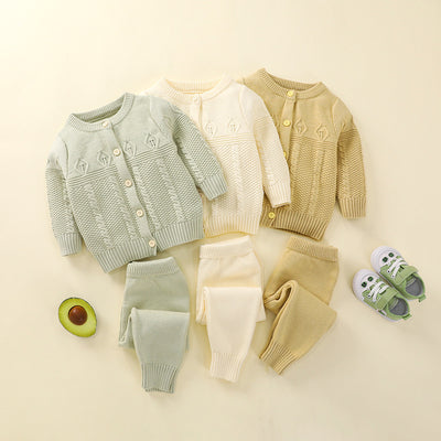 Conjunto Infantil de Cardigan y Pantalón de Punto Liso