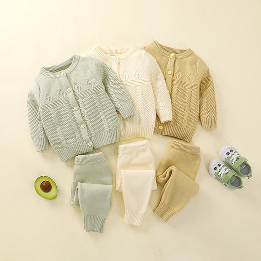 Conjunto Infantil de Cardigan y Pantalón de Punto Liso