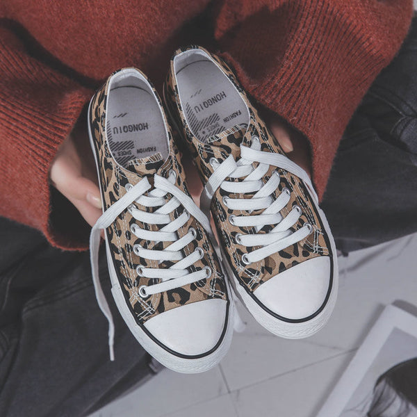 Zapatillas de Lona con Estampado de Leopardo Altas - Estilo Retro Casual