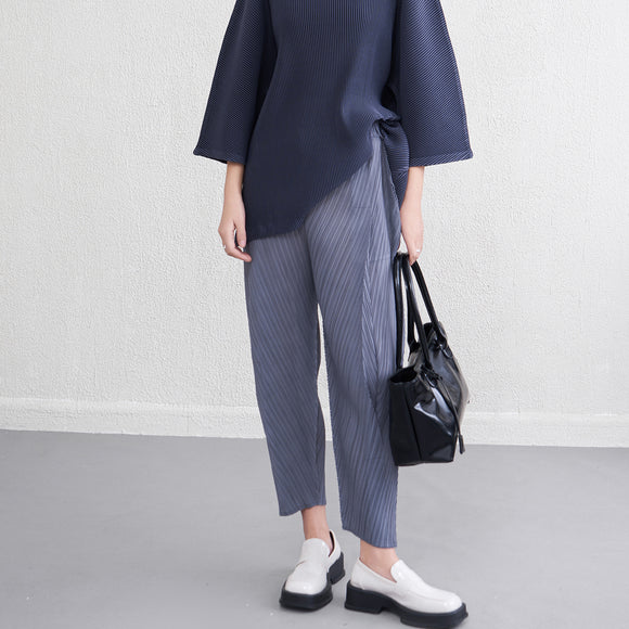 Pantalones Skinny de Cintura Alta con Pliegues Reductores para Primavera y Verano