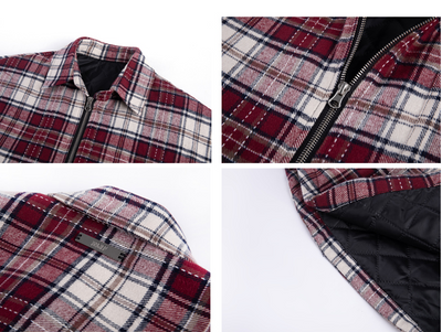 Chaqueta Camisa Cuadros Rojo Retro para Hombre - Casual Primavera con Cierre - Image 6