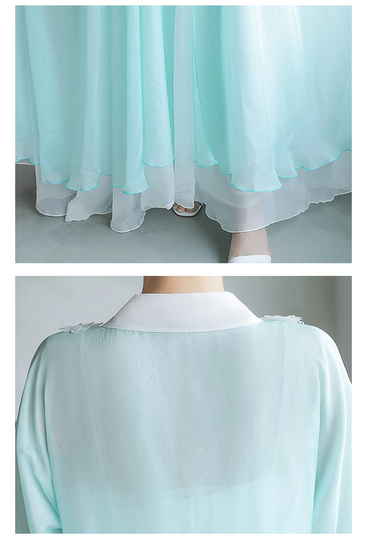 Hanfu Retro Cuello V con Flores 3D y Combinación de Colores - Image 8