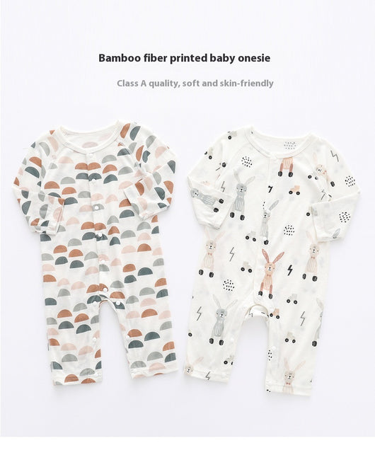 Mameluco de Fibra de Bambú Suave para Bebé - Estampado Floral y Animal Unisex - Image 9