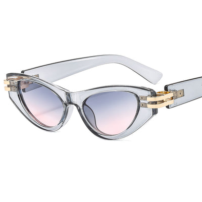 Black cat-eye sunglasses with dark gray lenses and gold-tone hinge accents on a white background. - Image 8