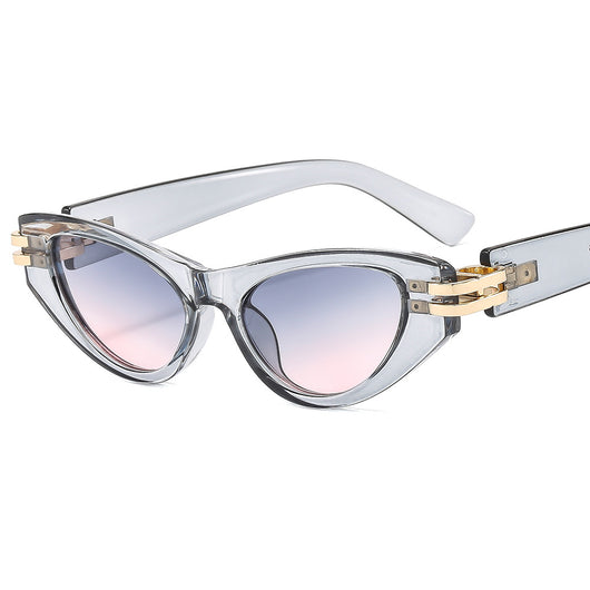 Black cat-eye sunglasses with dark gray lenses and gold-tone hinge accents on a white background. - Image 8