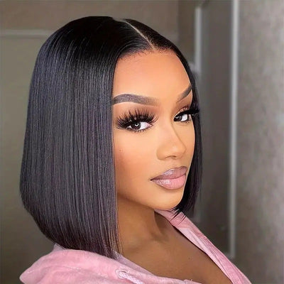 Peluca Frontal de Encaje Preajustada con Raya al Medio, Cabello Lacio Corto y Voluminoso - Image 3