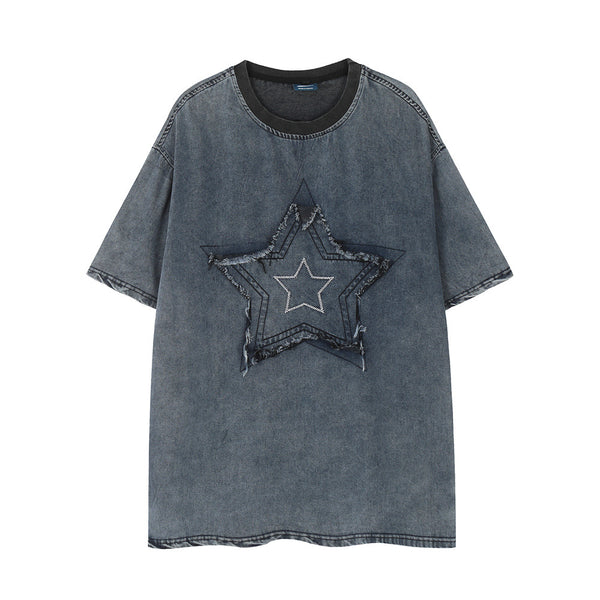 Playera Punk de Mezclilla Manga Corta para Hombre