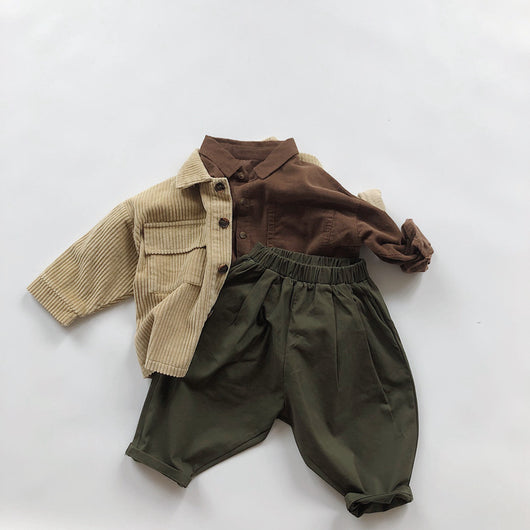 Pantalones Casuales Infantiles de Color Sólido con Cintura Elástica Estilo Literario - Image 14
