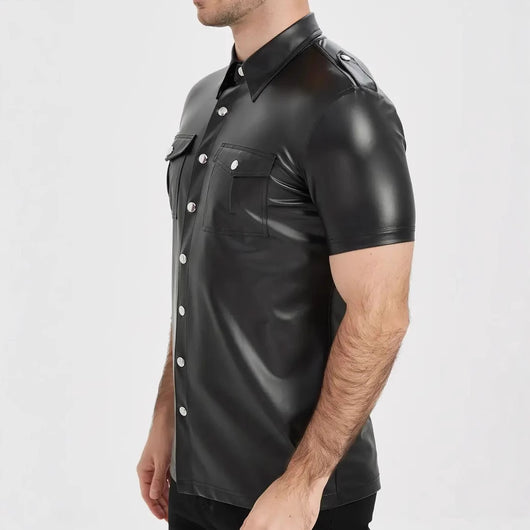 Playera Ajustada de Cuero Brillante Estilo Europeo para Hombre - Verano Casual - Image 5