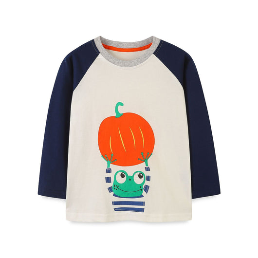 Playera Cuello Redondo Estampado Calabaza Halloween Otoño Europeo Americano - Image 5