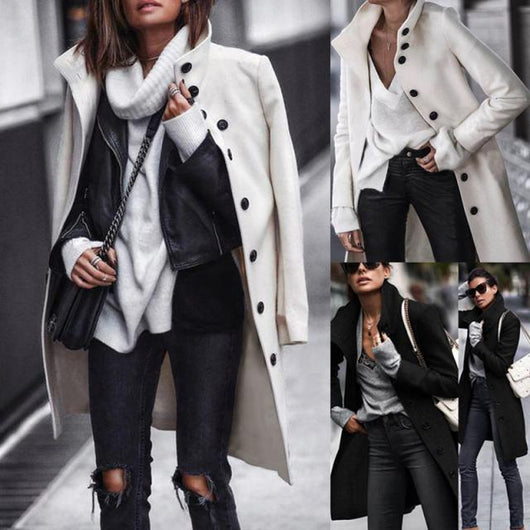 Abrigo Largo de Lana con Botones para Otoño e Invierno - Image 10