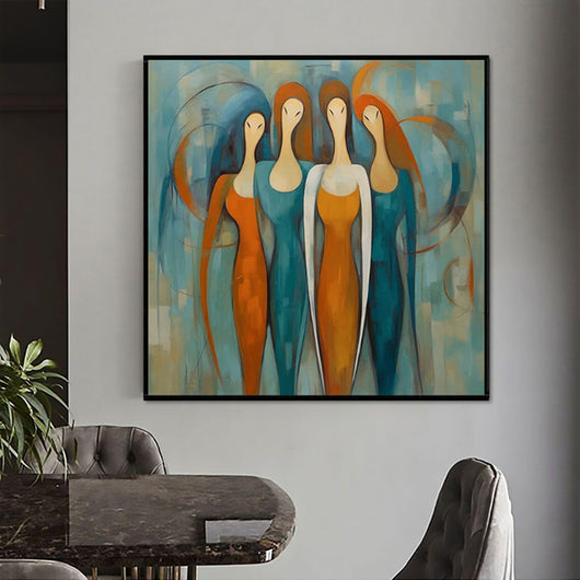 Cuadro Abstracto Moderno con Retratos Femeninos - Pintura al Óleo Sobre Lienzo