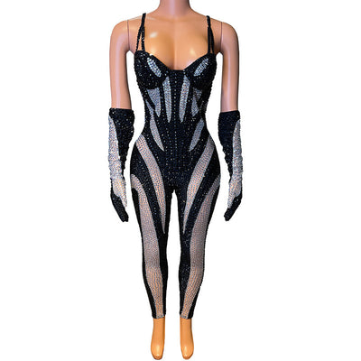 Jumpsuit Largo Ajustado Blanco y Negro para Fiestas - Image 2
