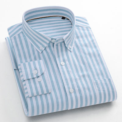 Camisa Oxford de Algodón a Rayas Antirruga para Hombre - Image 10