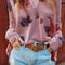 Blusa Suelta Estampada con Cuello en V y Mangas Largas