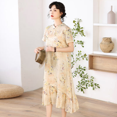 Vestido Cheongsam Literario Mejorado con Cuello Mao y Estampado para Mujer - Image 9