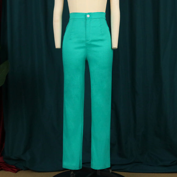 Pantalones de Cintura Alta Elásticos Rectos Verde - Comodidad Deportiva