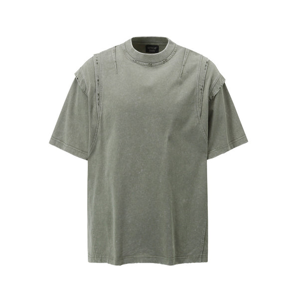 Camiseta Oversized Efecto Gastado con Costuras de Diseño