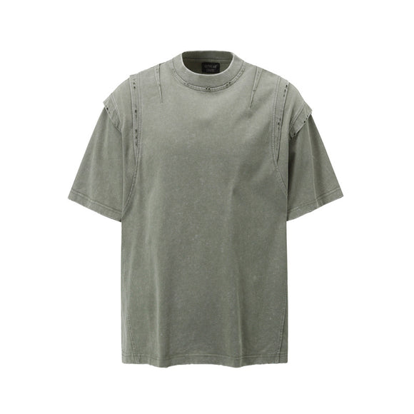 Camiseta Oversized Efecto Gastado con Costuras de Diseño