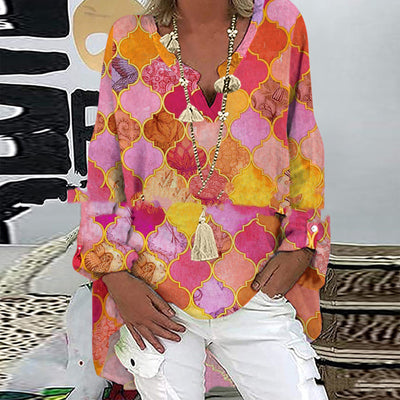 Blusa Casual para Mujer con Estampado Geométrico a Cuadros - Image 5